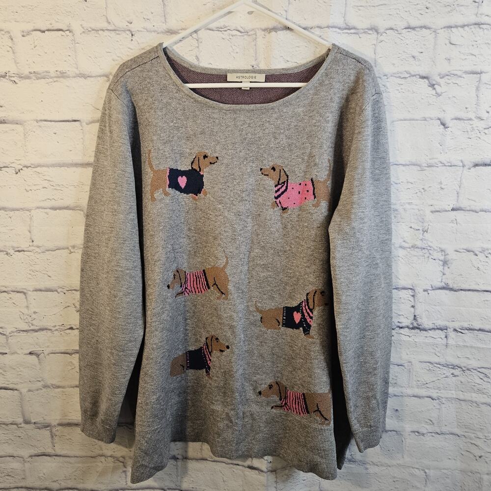 Women’s Astrologie Gray Dachshund Dog Sweater Pullover. Size XXL Soft Comfy